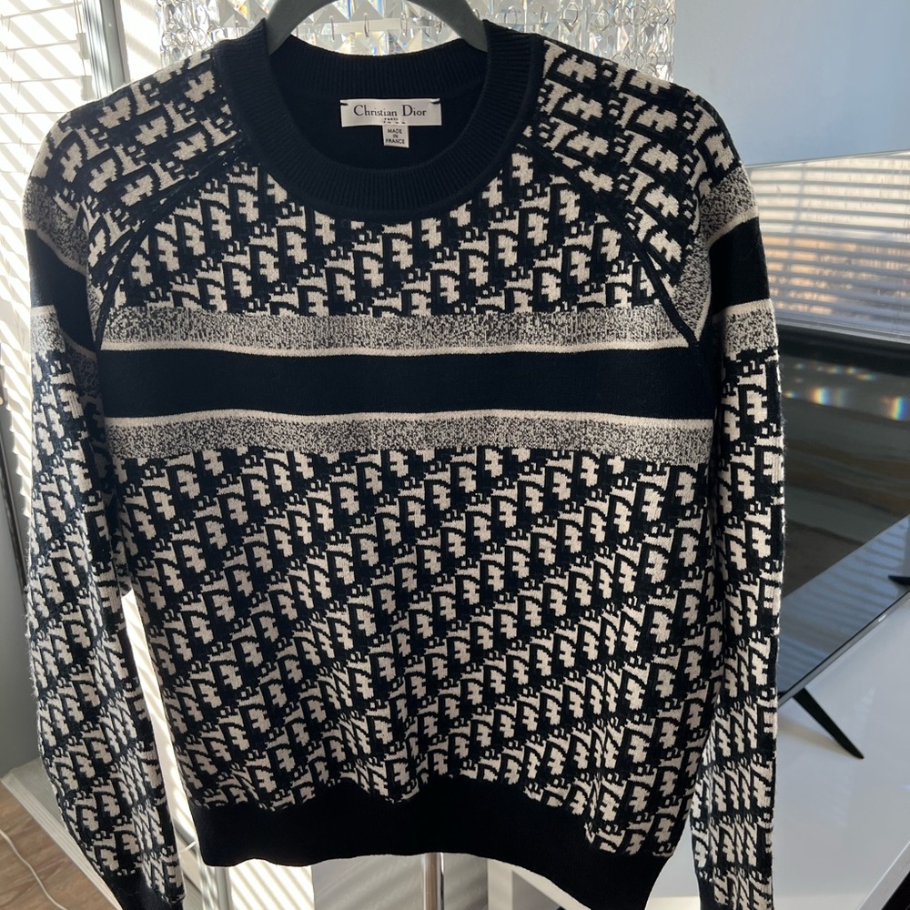 Dior Black and White Jacquard Logo Crewneck Sweater